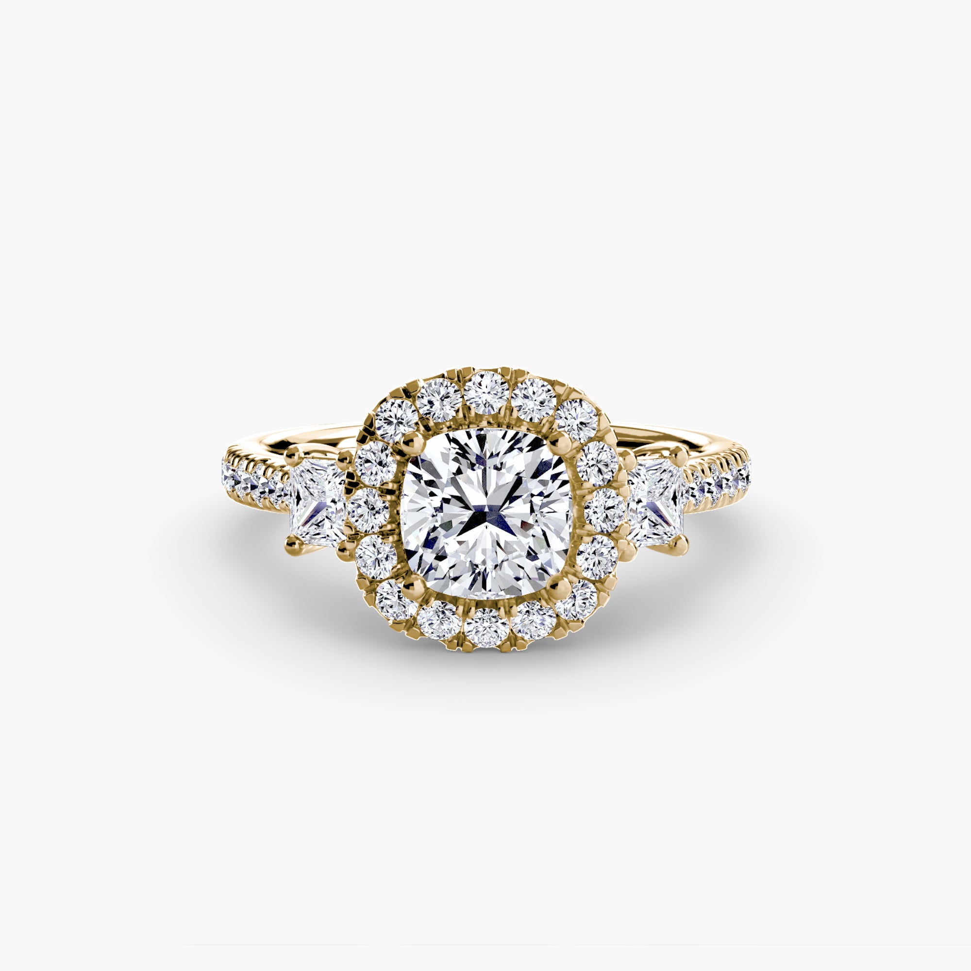 Inel Three-Stone cu Halo