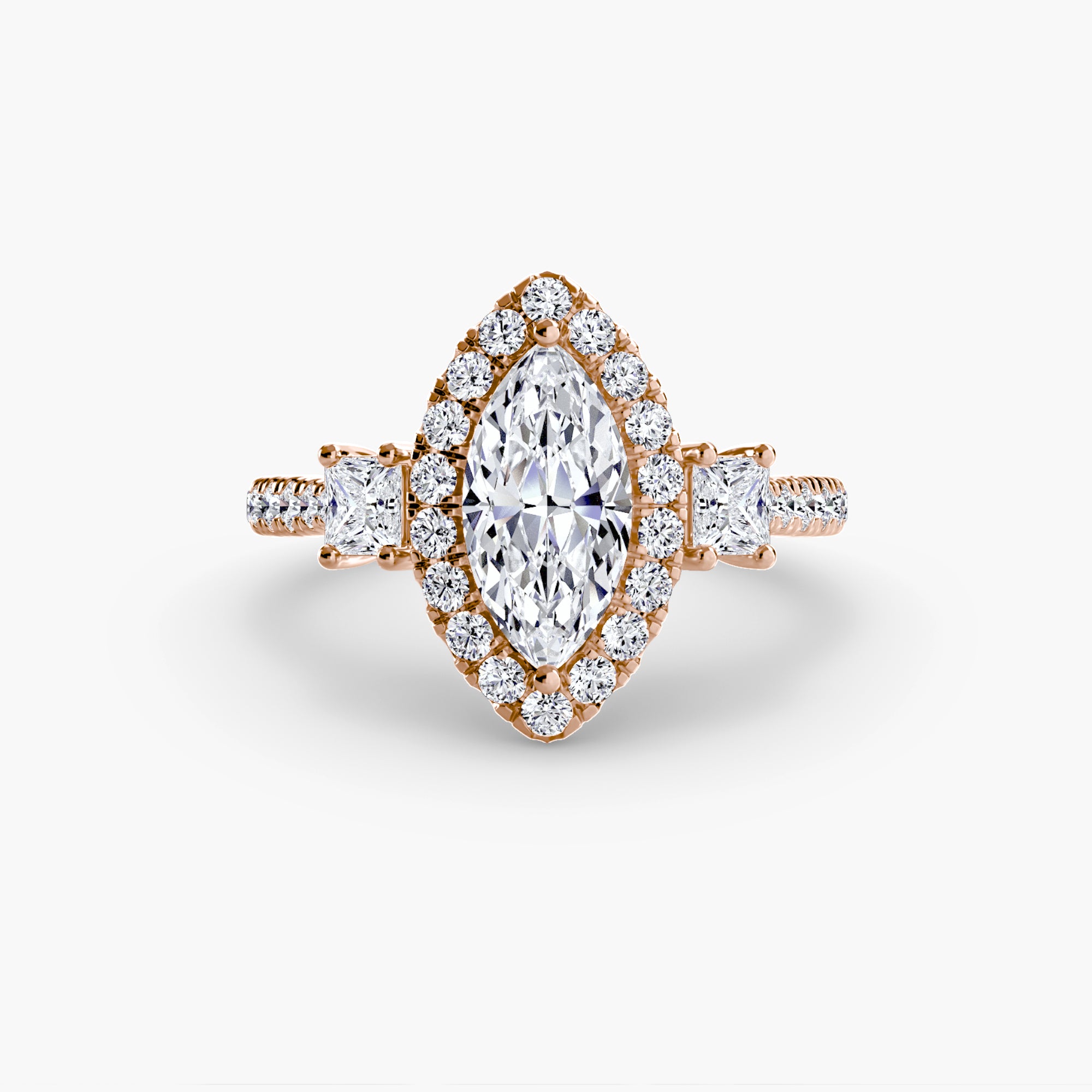 Inel Three-Stone cu Halo