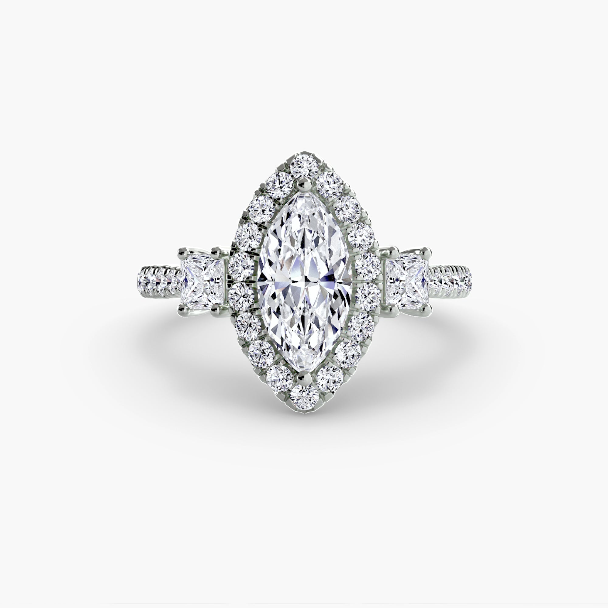 Inel Three-Stone cu Halo