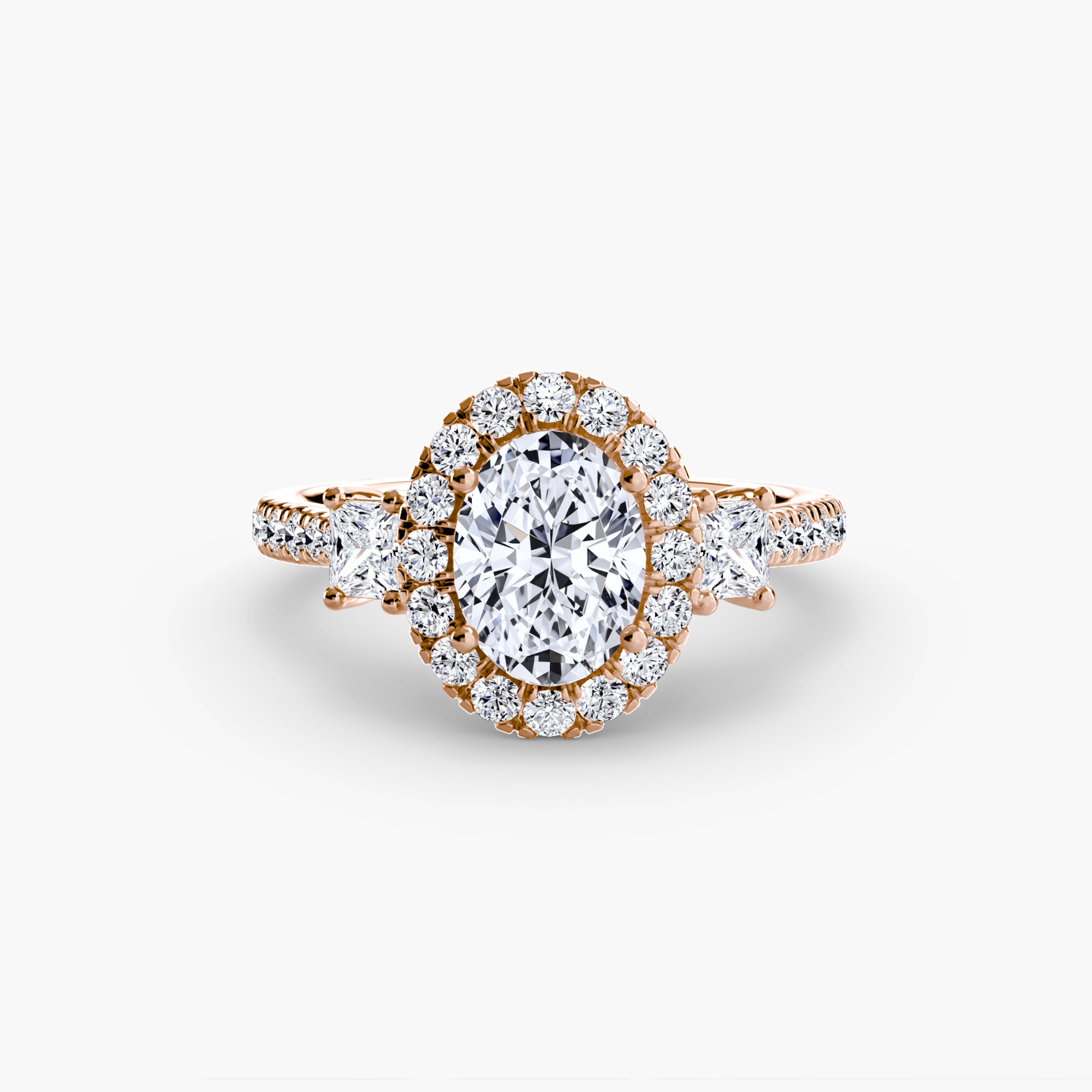 Inel Three-Stone cu Halo