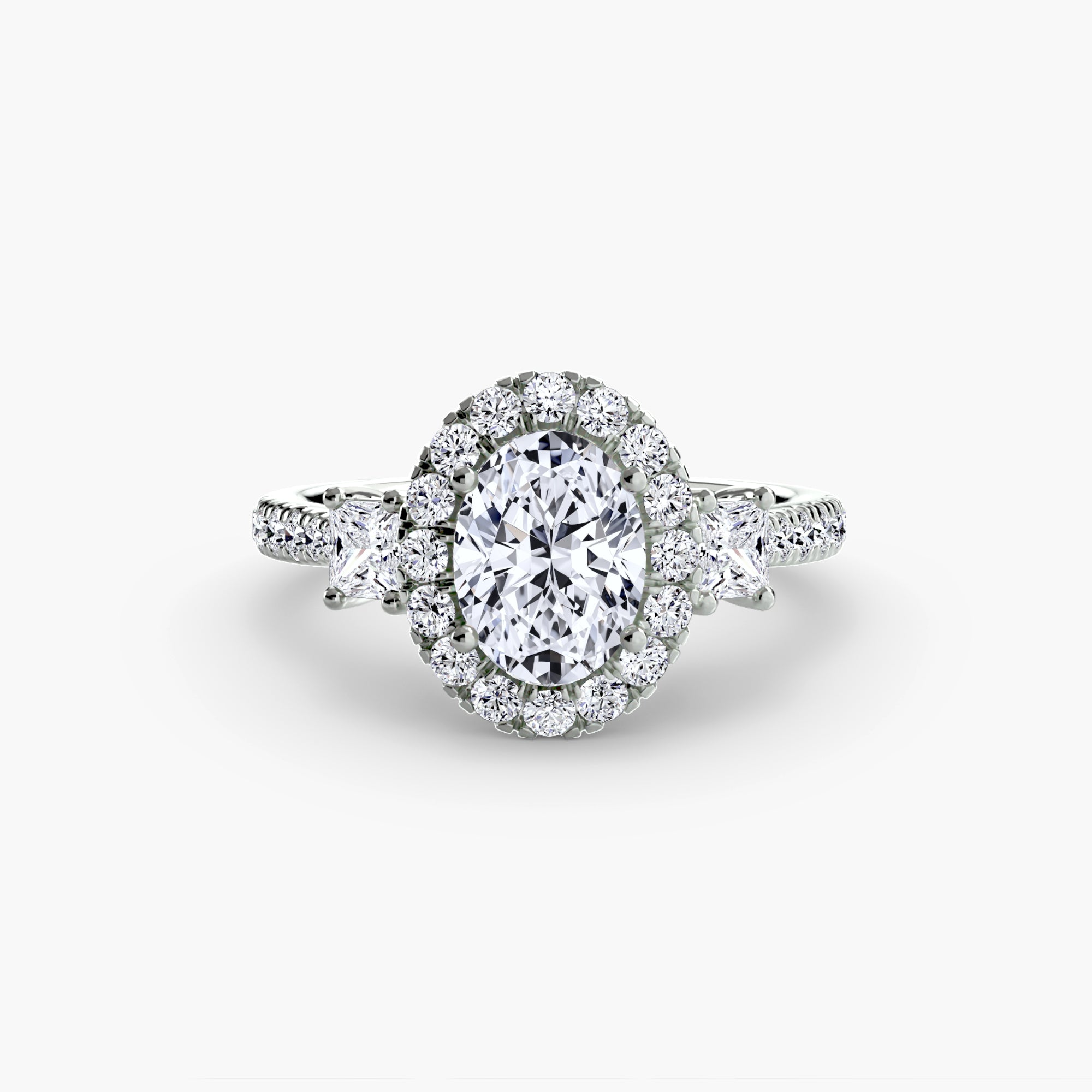 Inel Three-Stone cu Halo