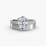 Inel Cigar Band Solitaire cu Pave