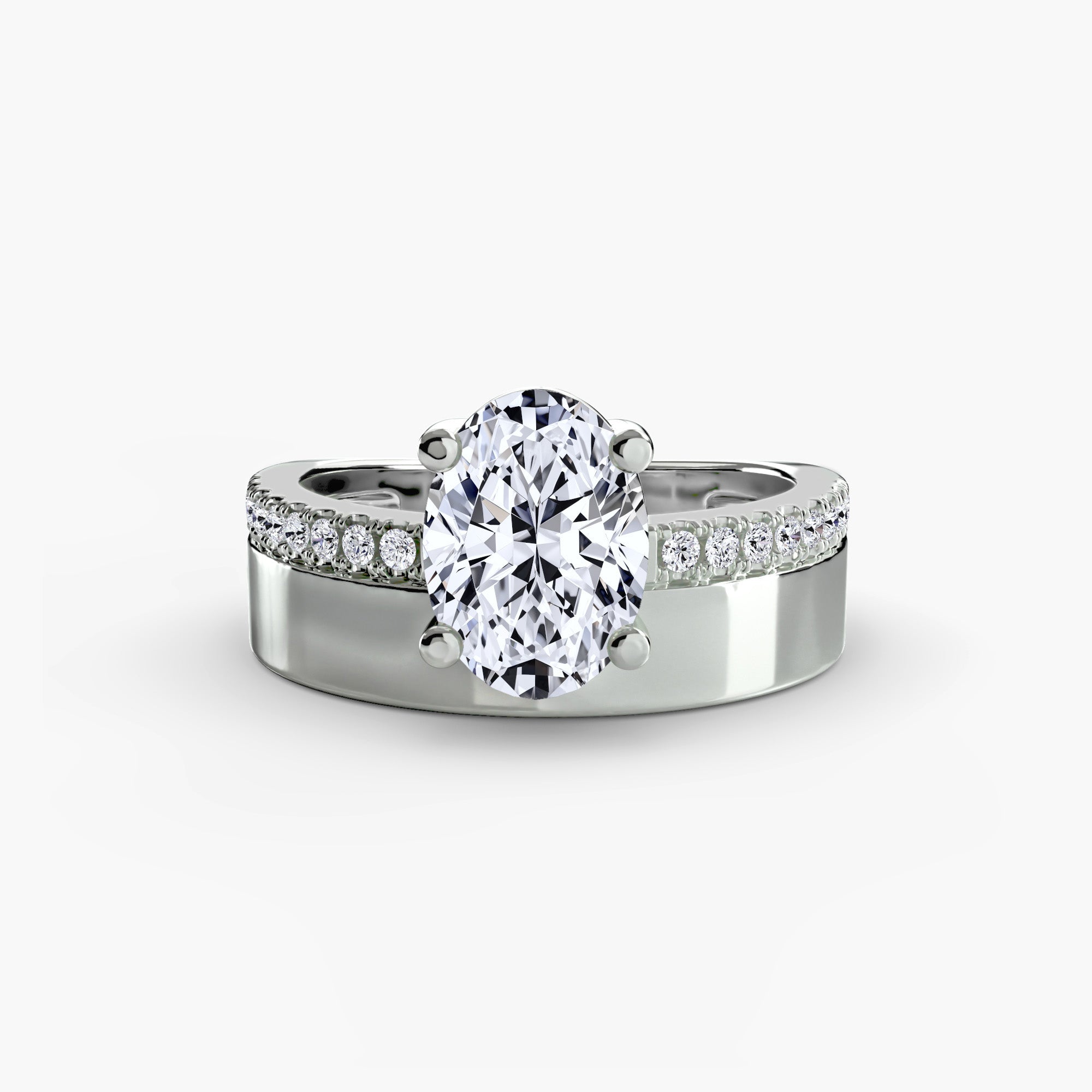 Inel Cigar Band Solitaire cu Pave